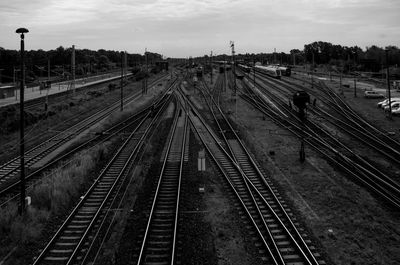 High angle view of railroad tracks at shunting yard