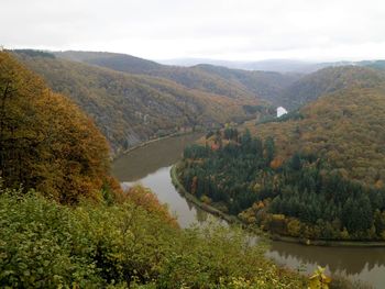 High angle view of landscape against sky during autumn