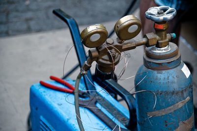 Close-up of gas cylinder in factory