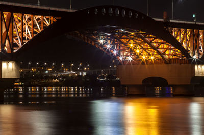 Bridge over river at night