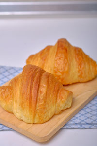 High angle view of bread in plate on table