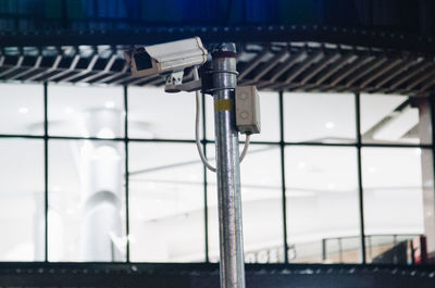 Close-up of metallic structure in water