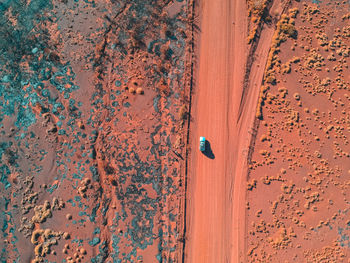 Drone shot of car moving on landscape
