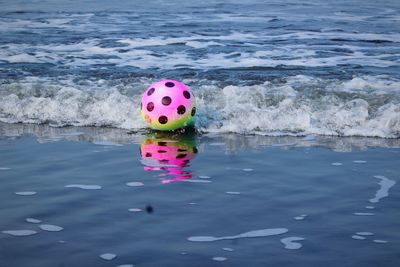 High angle view of toy floating on sea