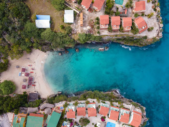 High angle view of city at seaside