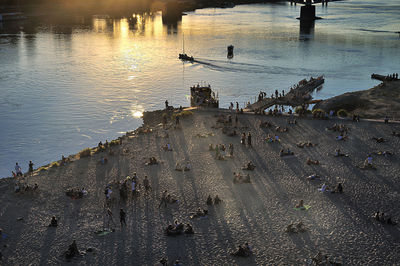 High angle view of people on beach