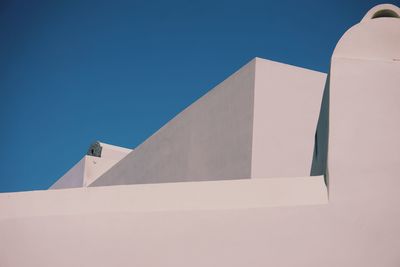 Low angle view of building against clear blue sky