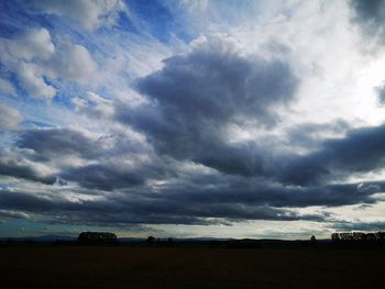 Scenic view of field against cloudy sky