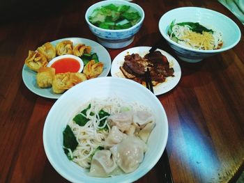 Close-up of served food on table