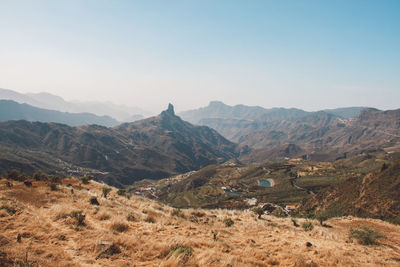 Scenic view of mountains against clear sky