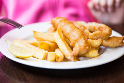 Close-up of food served on table