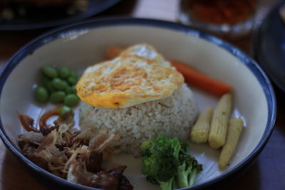 Close-up of breakfast served in plate