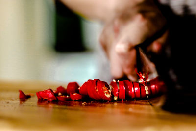 Close-up of red berries on table