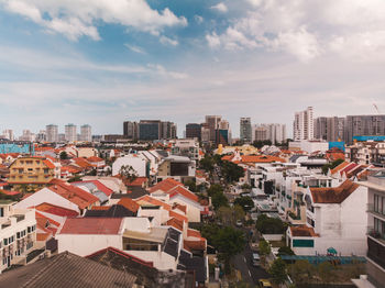 High angle view of townscape against sky