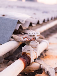 High angle view of rusty pipe