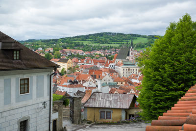 High angle view of townscape against sky