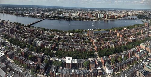 High angle view of cityscape against sky