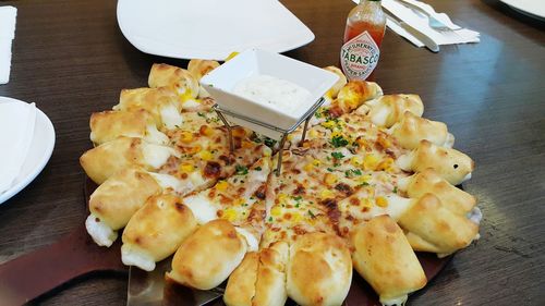 High angle view of food on table