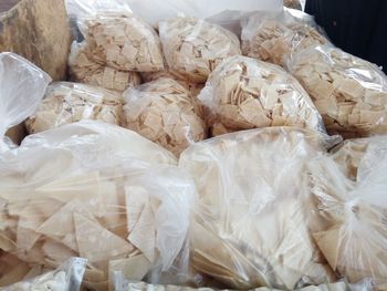 High angle view of bread for sale