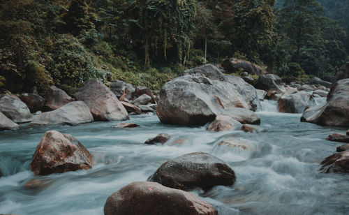 Scenic view of river flowing through rocks