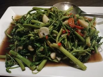 Close-up of chopped vegetables in plate