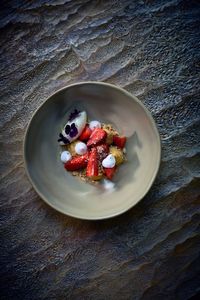 Directly above shot of fruits in plate on table