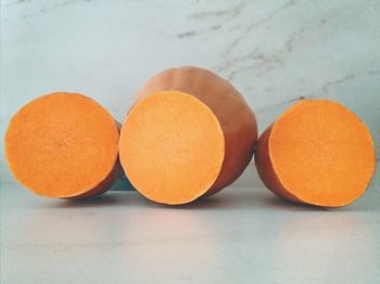 Close-up of eggs on white background