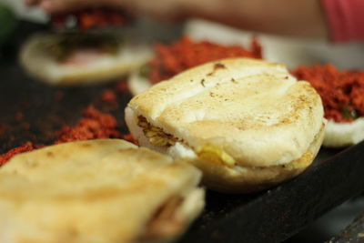 Close-up of bread on cutting board