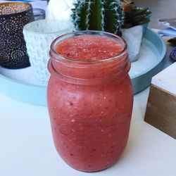 Close-up of drink in jar on table