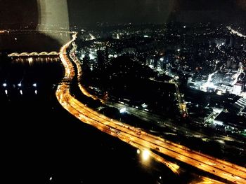 Aerial view of city at night