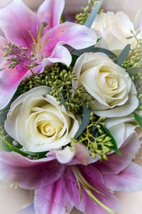 High angle view of rose bouquet