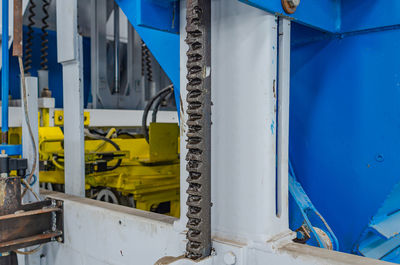 Part of molding machine for production of paving slabs. close-up. industrial background.