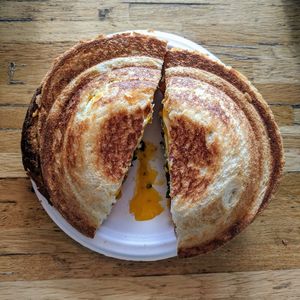 High angle view of breakfast served on table