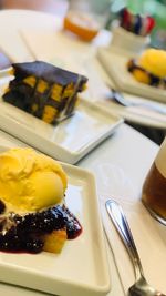 Close-up of cake in plate on table