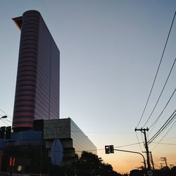 Low angle view of buildings against clear sky