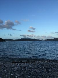 Scenic view of sea against blue sky