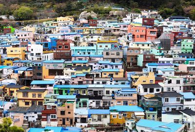 High angle view of buildings in city