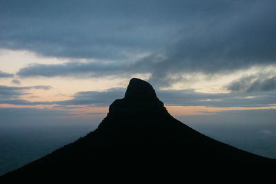 Scenic view of silhouette mountain against sky during sunset