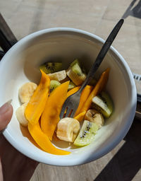 High angle view of food in bowl on table