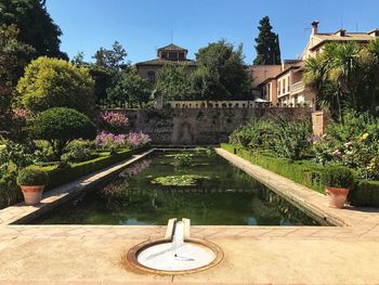 View of fountain in garden