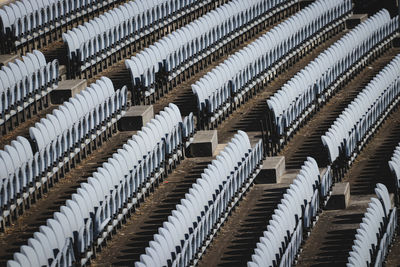 High angle view of umbrellas on roof