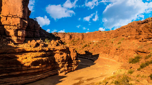 View of rock formations against cloudy sky