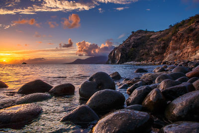 Scenic view of sea against sky at sunset