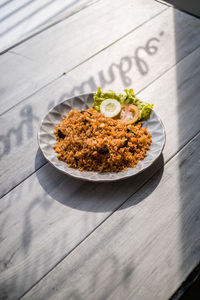 High angle view of food on table