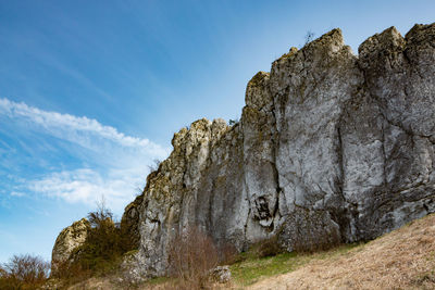 Low angle view of rock formations against sky