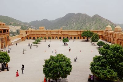 High angle view of people at town square