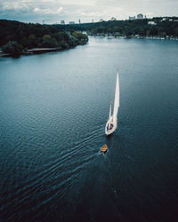 High angle view of boat in sea