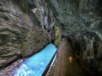 High angle view of river amidst rock formation