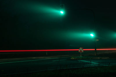 Light trails on road at night