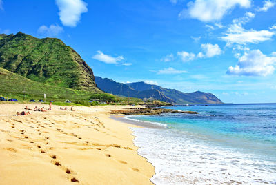 Scenic view of coastline along hawaii beach 